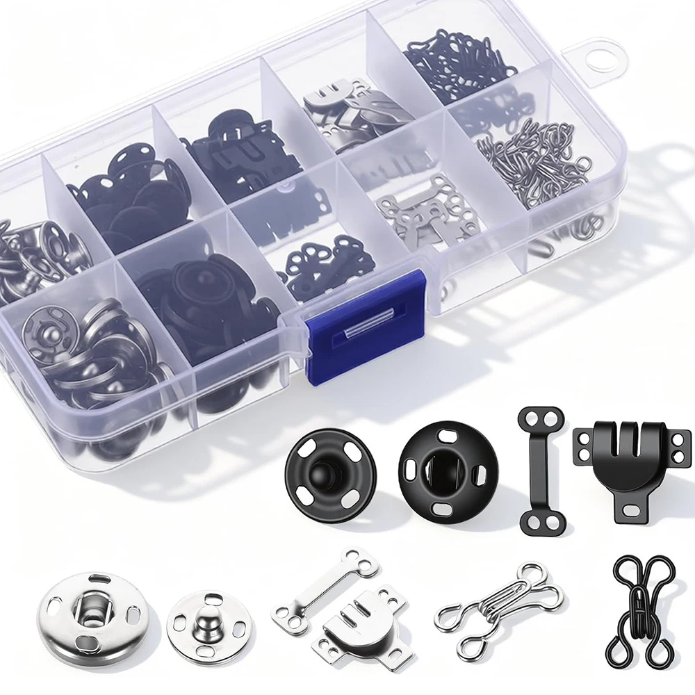 

100 Pairs Sewing Hooks and Eyes Closure Set Clothing Fixing Hooks Metal Snaps Buttons Fasteners Press Studs for Dress Bra Skirt