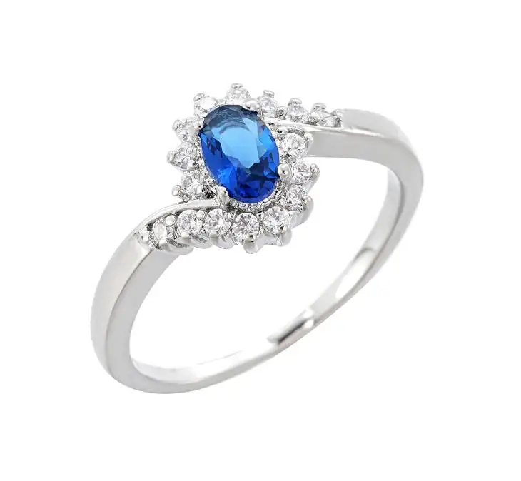 Luckyshine Oval Blue Topaz Cubic Zirconia Gemstone Silver Rings for Holiday Gifts