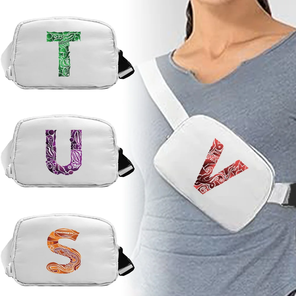 

Waist Pack Portable Engrave Image Letter Pattern Mobile Phone Bag Large Capacity Sports Running Riding Zipper Belt Bag Unisex