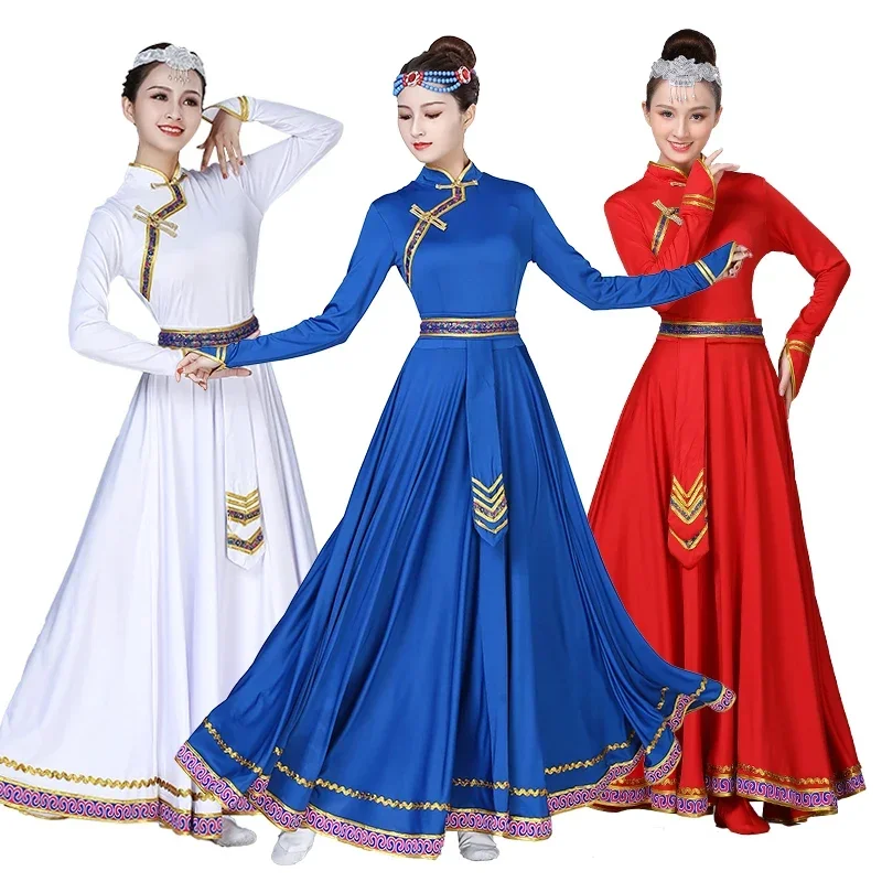 Vestido de dança mongol feminino, saia de prática folclórica, roupa tradicional chinesa, estilo nacional tibetano, roupa de dança étnica antiga