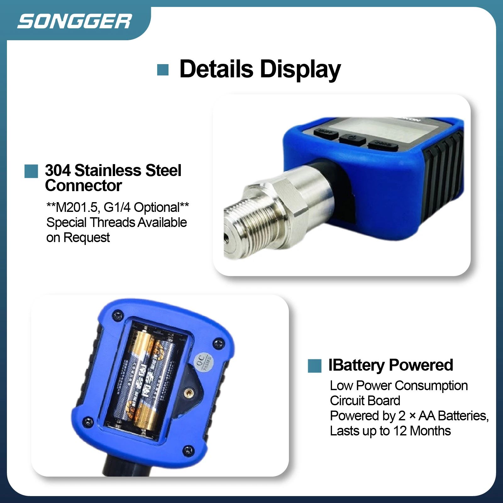 Portable High Accuracy 0.5%FS Rotary 330° Shock‑resistant Vacuum LCD MD-S281 Digital Pressure Gauge Bluetooth with Data Logger