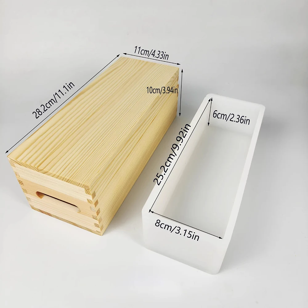 Natural Wood Frame Soap Mold, 1300G Rectangular Loaf Mold for DIY Cold Process Soap Making, Food-Grade Silicone Liner