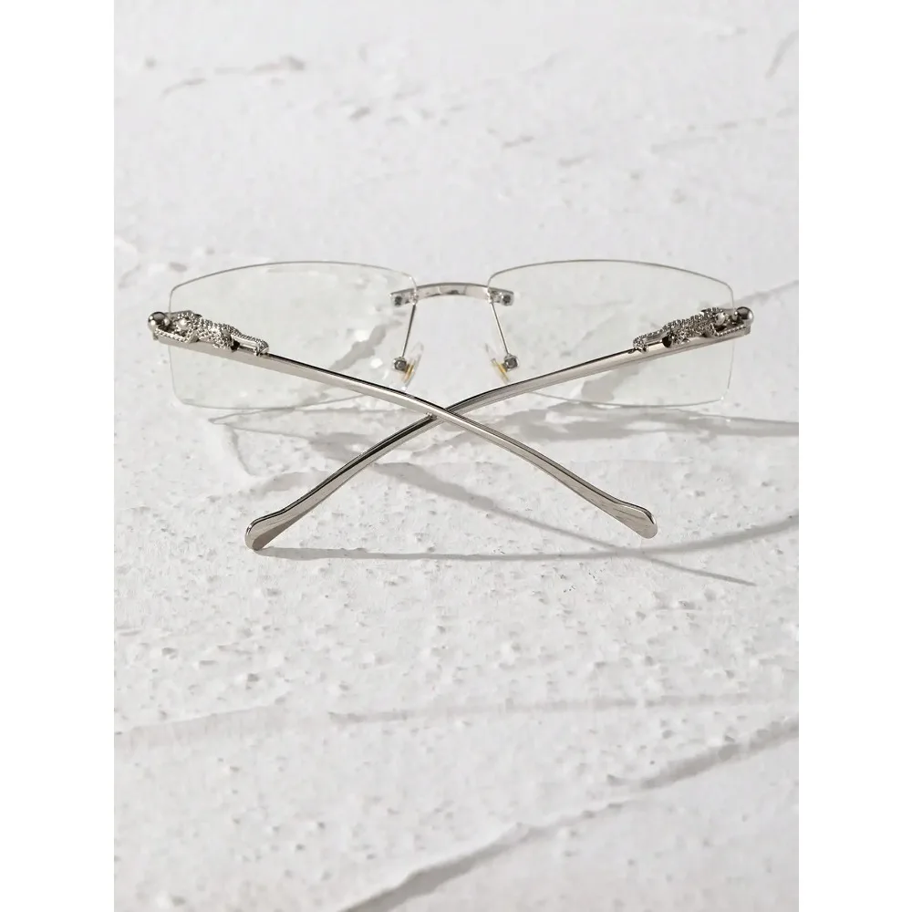 1PC Unisex Metal Rimless Glasses Square Frame Clear Glasses For Animal Accessories Street Snap image 2