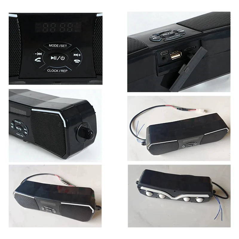 

NEW-Motorcycle Audio Speaker Water Resistant Colorful Lights Waterproof Bluetooth MP3 FM Support USB Card AUX Audio Player