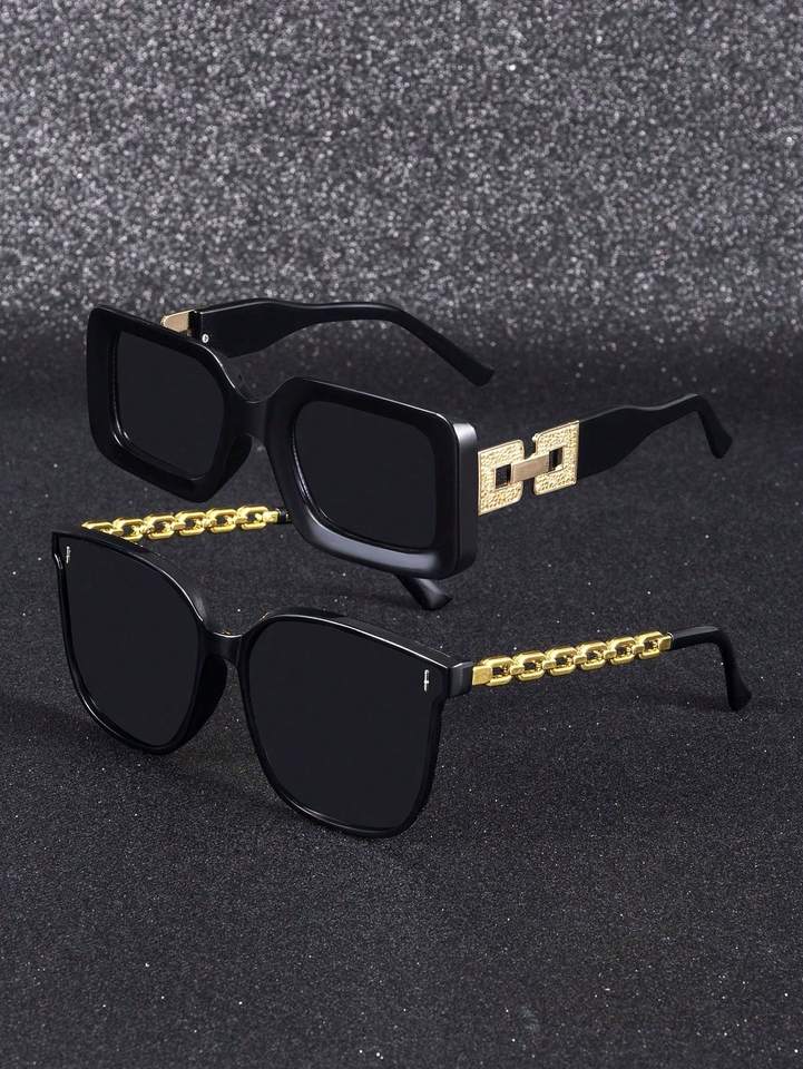 2PCS Fashion Cat Eye Square Oval Metal&Plastic Frame Women Sunglasses For Men Daily Life Shades Eyewear Accessories.