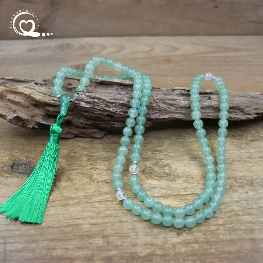 

Natural Aventurine 108 Beads Yoga Mala Prayer Necklaces 8mm Crystal Tassel Japamala Meditation Rosary Bracelet Jewelry,QC0178