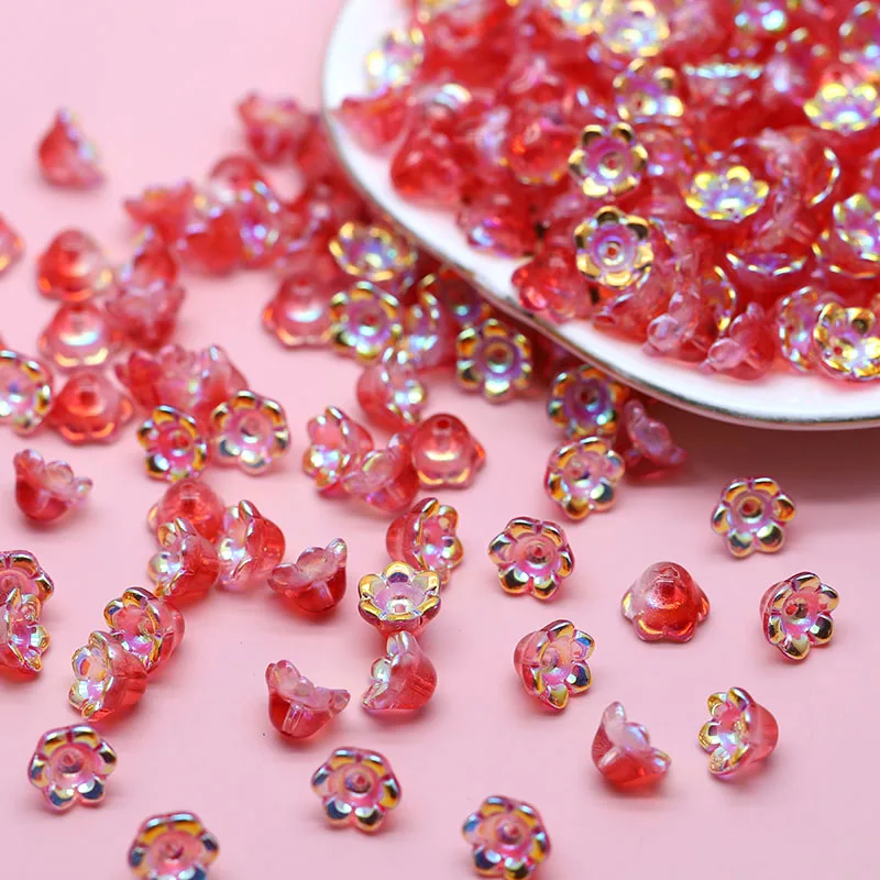 AB Colorful Trumpet Flower Lampwork Beads 30pcs Czech Crystal Glass Beads For DIY Bracelets Necklace Headwear Accessories