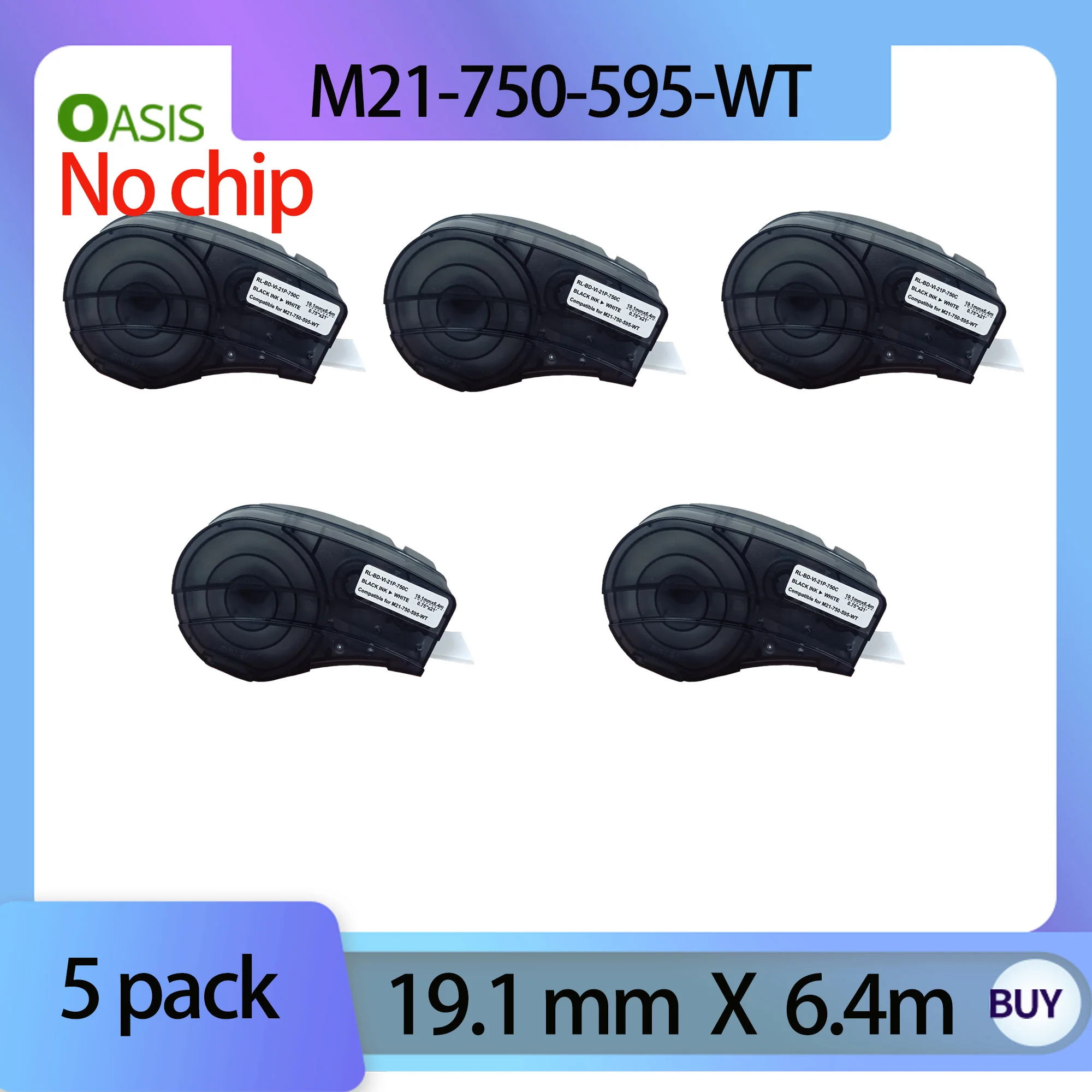 

5 pack M21-750-595 19.1mmx6.4m（0.75‘’x21'） Black on white Vinyl Label Compatible BRADY BMP21-PLUS/BMP21 Label Printers