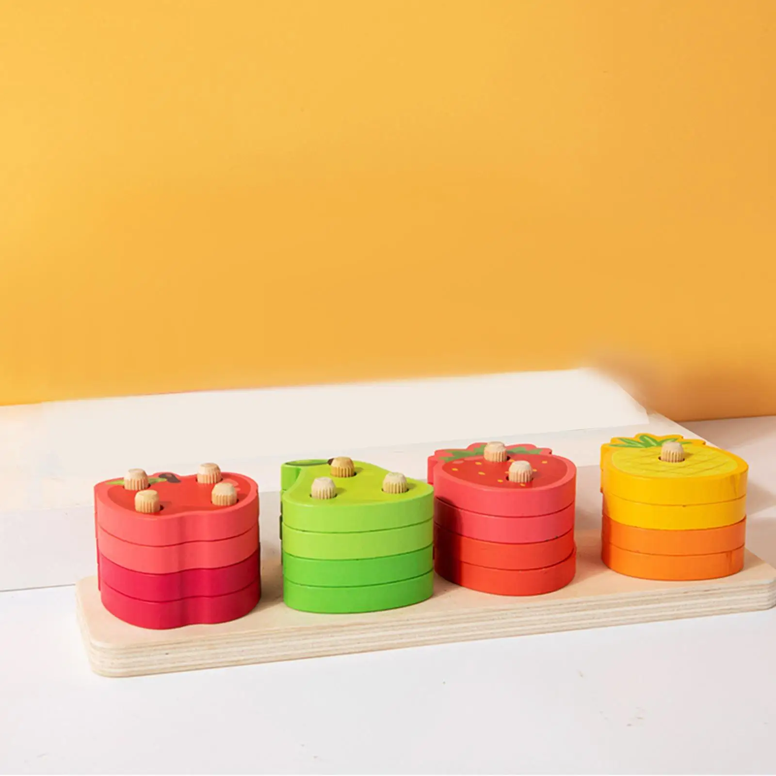 Jouet d'empilage de tri en bois de fruits, puzzle de trieur de formes, reconnaissance des couleurs de forme