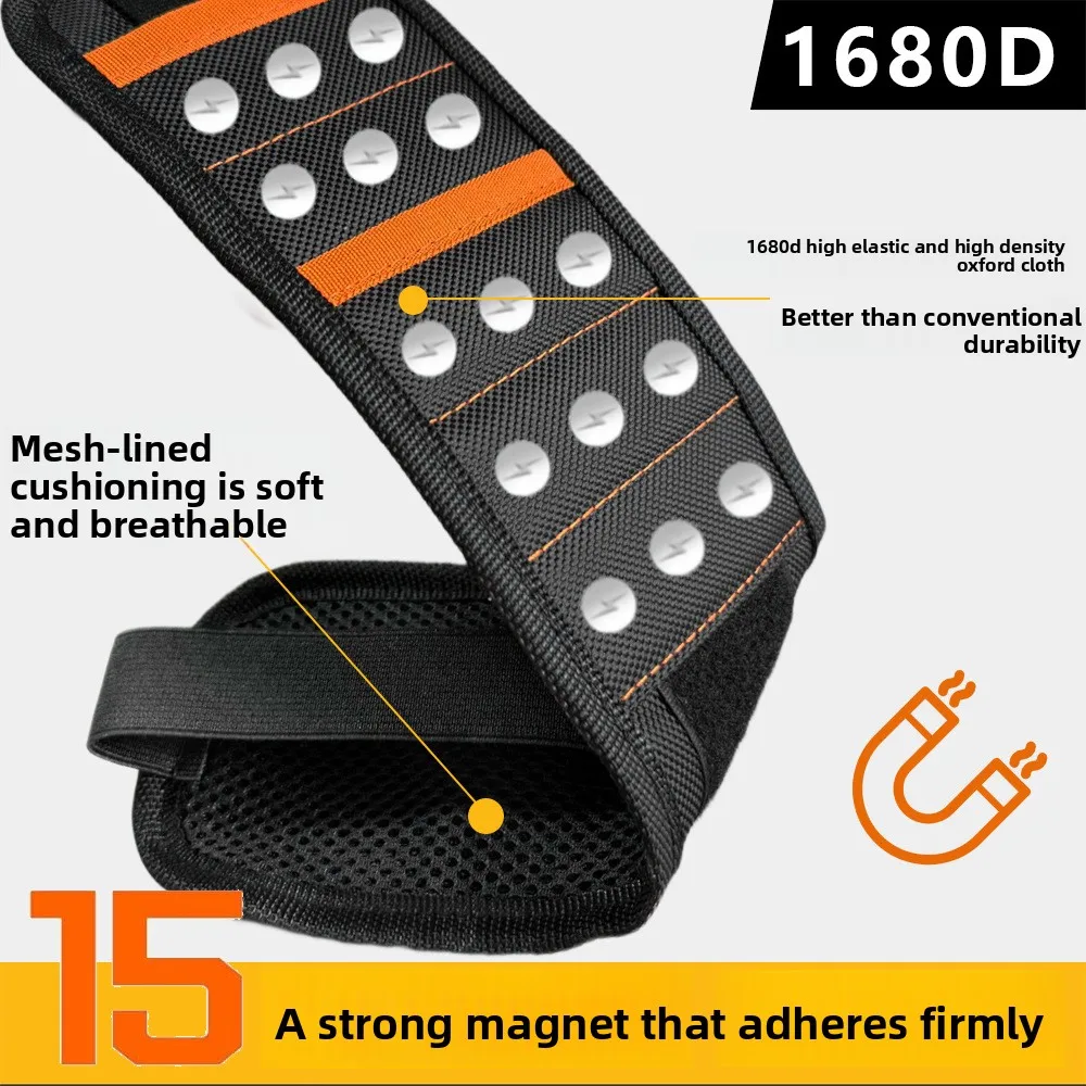 Magnetic Wristband with 15 Strong Magnets, Tool Wrist Band for Holding Screws Nails Drill Bits, Oxford Fabric Wrist Strap for
