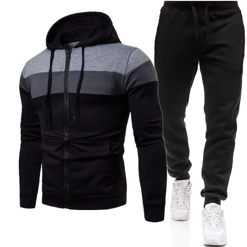 

2025 foreign trade autumn and winter three-color zipper sweater set men's sports and leisure large size loose sweater cover
