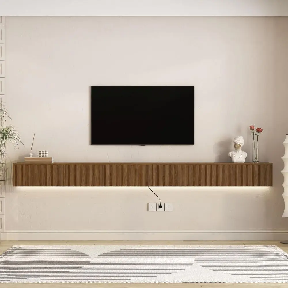 110 Floating TV Stand with RGB LED Backlight, Wall Mounted Extra Long TV Cabinet for 110 Inch TV, Entertainment Center with Stor
