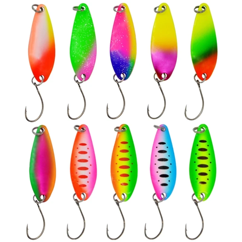 10Pcs Trout Fishing Spoon Lures Sequins Baits Single Hook Hard Metal Baits