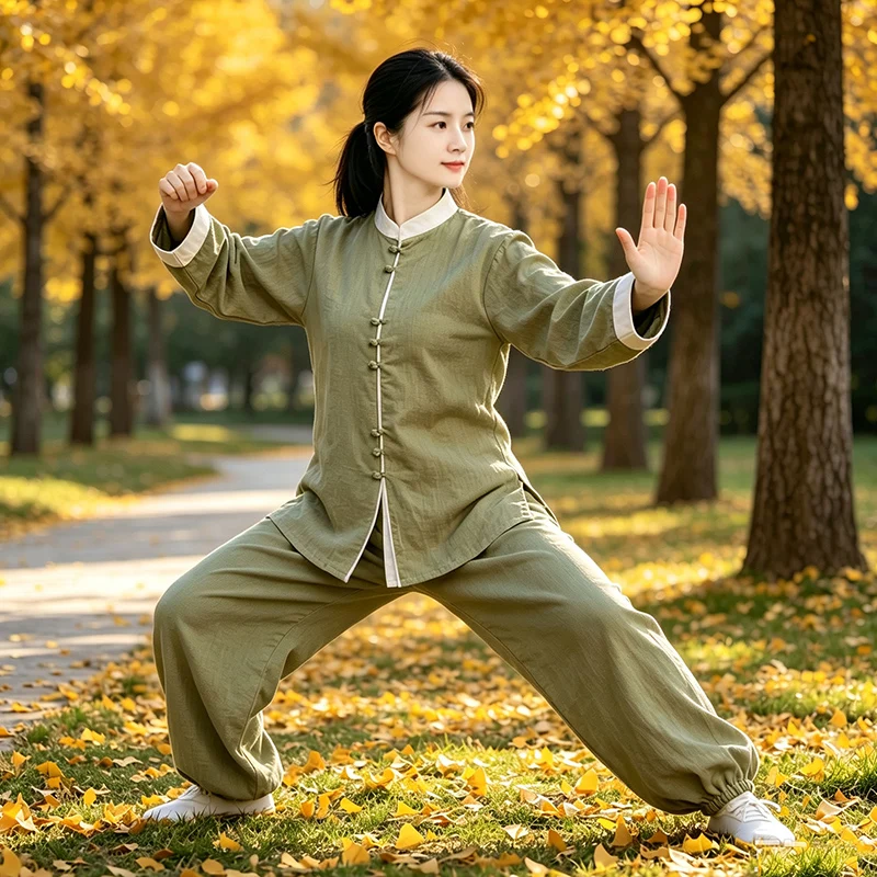 Tai Chi Yoga Zen Style Two-Piece Set High-End Reformed Baduanjin Practice Clothes Cotton Casual Sportswear for Women