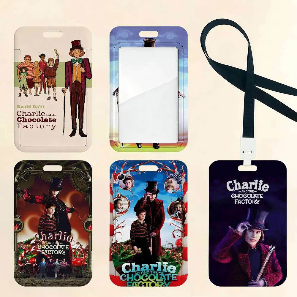 Porta Tarjetas con Diseño de la Película C-Charlie y la Fábrica de Chocolate, Porta Identificaciones, Porta Credenciales, Porta Tarjetas de Trabajo, Porta Tarjetas de Estudiante, Correa para el Cuello, Porta Credenciales de Acceso