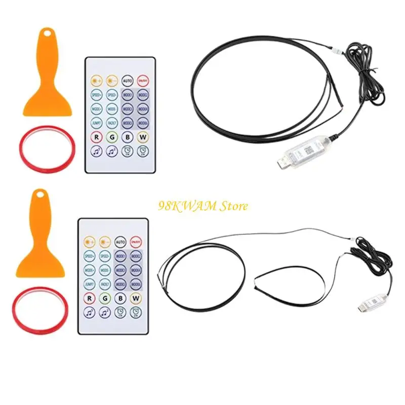 USB Car Interior Accent Lighting Set, Multicolor Dashboard and Center Console Decor, Acrylic Light Guide Design 68UF
