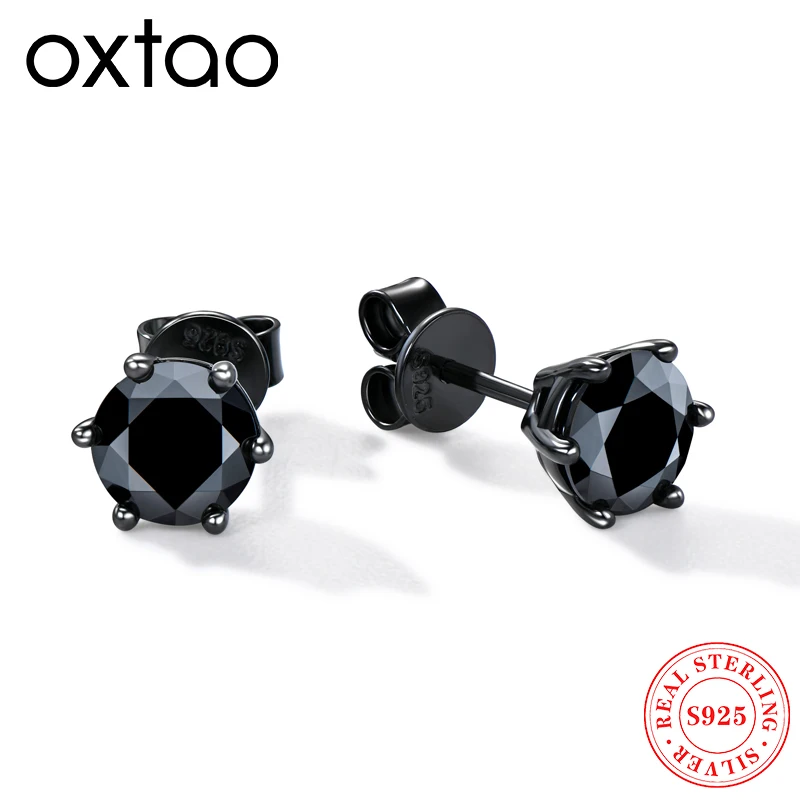 

OXTAO Black Moissanite Screw Stud Earrings D Color 925 Sterling Silver Diamond Earrings For Women Men Wedding Fine Jewelry