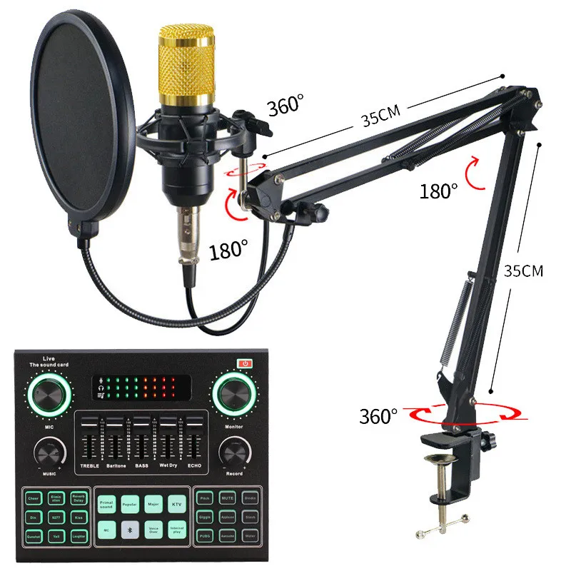 Equipo de Podcast de estudio, tarjeta de sonido y mezcladores Vocal, micrófono Bm800 V9X PRO, tarjeta de sonido, grabación de música para Tiktok en vivo