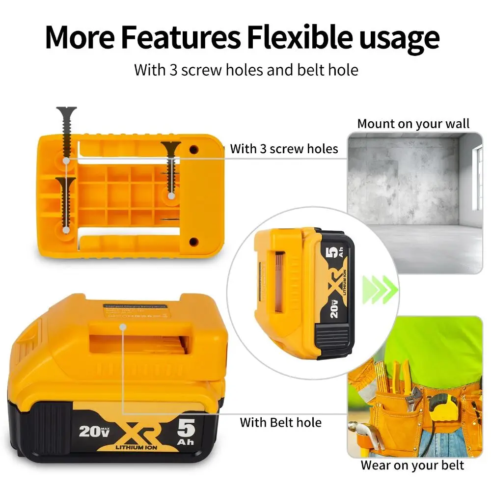 20V Input Battery Adapter Converter USB C Output Belt Clip USB C Battery Converter for DeWalt 18V‑20V Lithium‑ion Battery