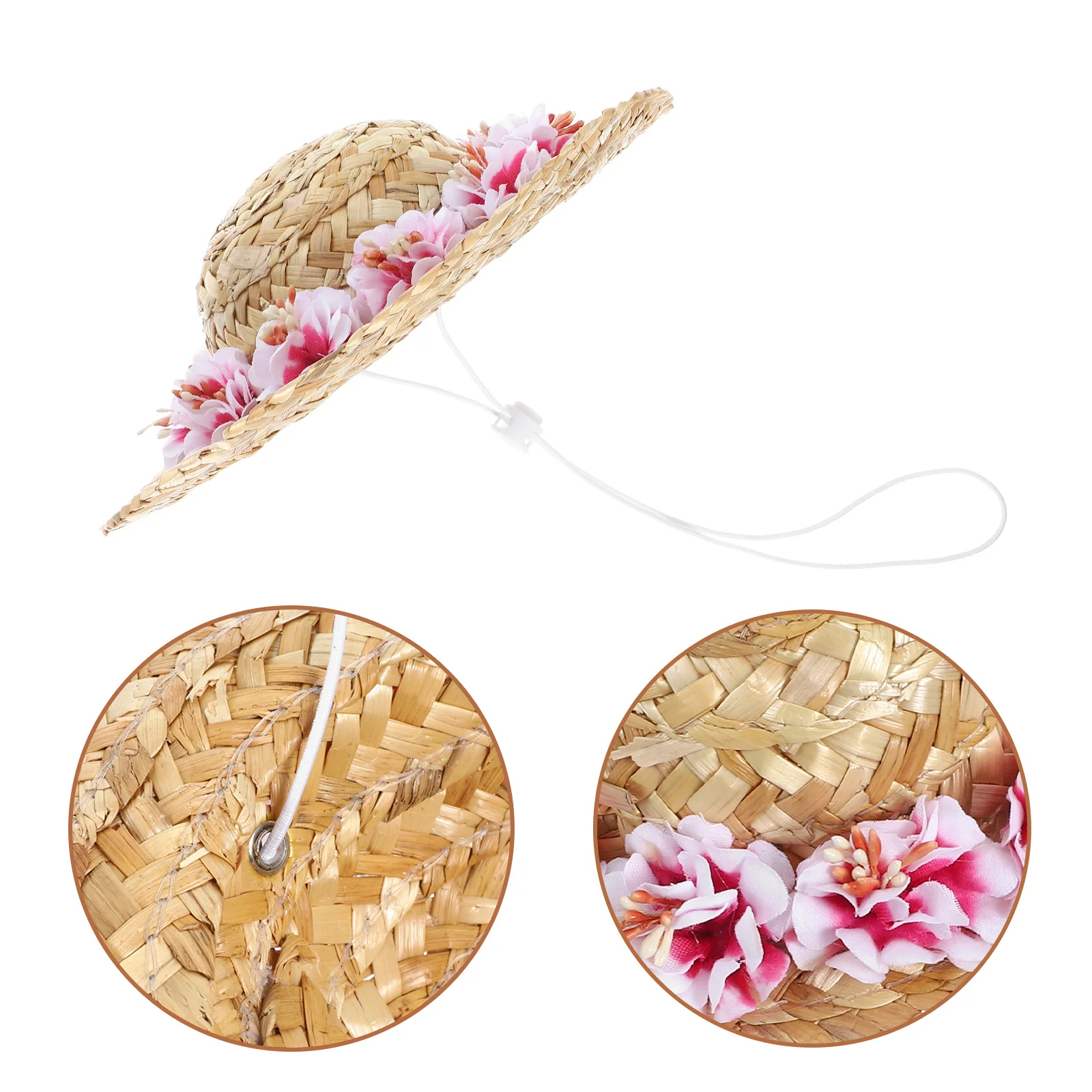 

Pet Straw Cap Dog Summer Sunhat Flower Random Drawstring Lightweight Safe Everyday Use Stylish Accessory