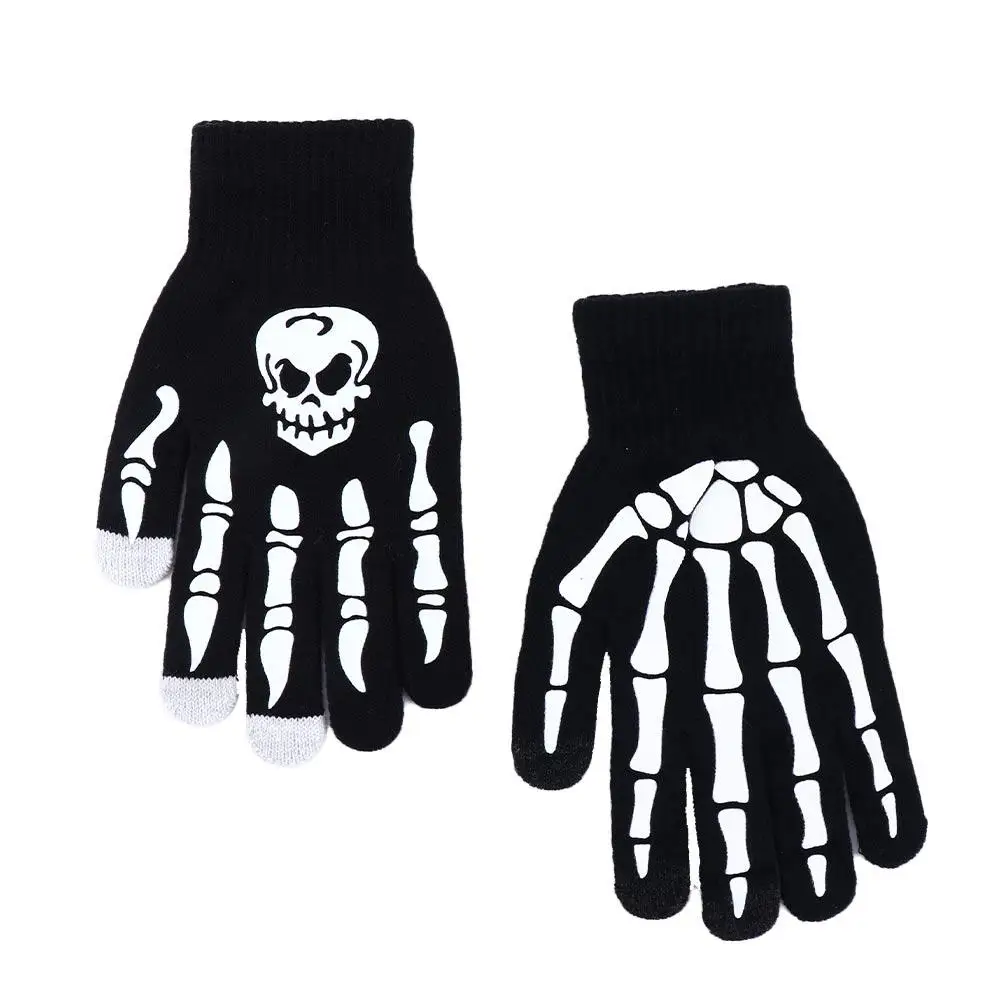 Esqueleto masculino al aire libre mantener caliente guantes antideslizantes de medio dedo accesorios de moda guantes de dedo completo mitones luminosos de Halloween