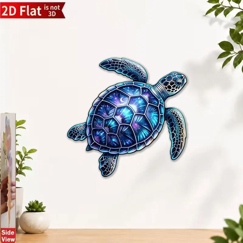 CIFBUY 1pc 2D Flat Iridescent Blue-Purple Sea Turtle Metal Wall Hanging, Elegant Vintage Style Decor for Home Garden Indoor