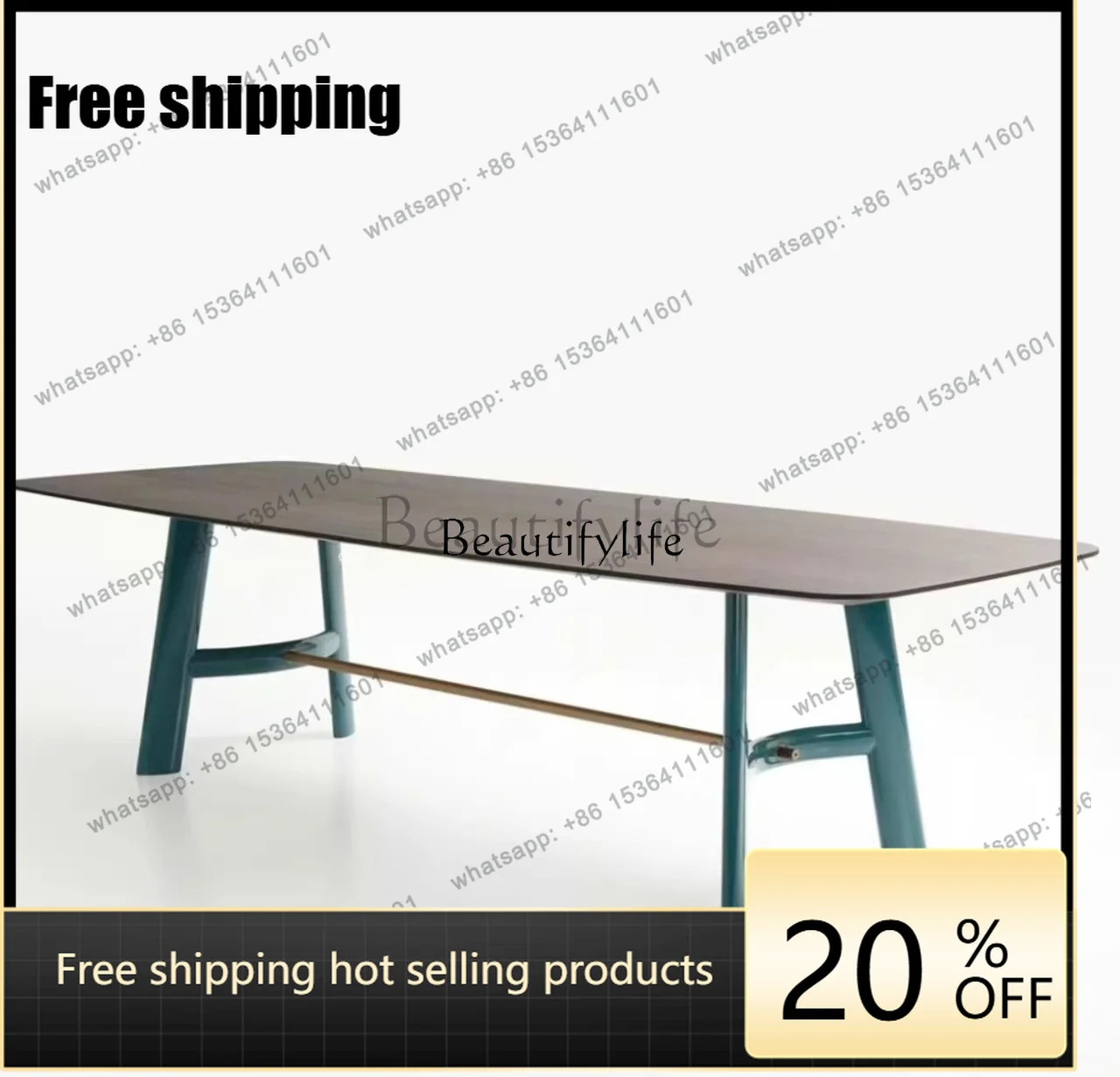 Factory Direct Italian Light Luxury Solid Wood Stainless Steel Dining Table Nordic Modern Simple Design Villa   Rectangular