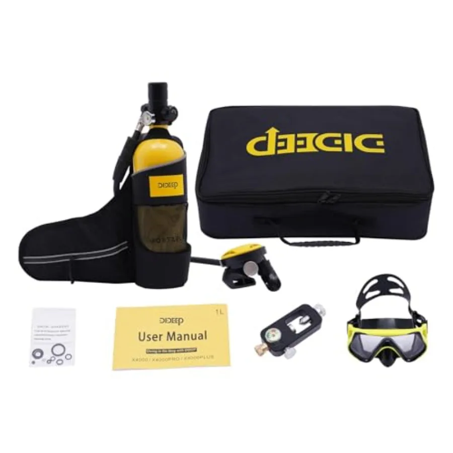 

Outdoor mini scuba diving gear: aluminum alloy, black, reusable 15-20 min breathing capacity, 32.8ft depth limit, portable unde