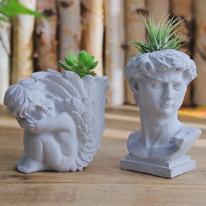 Little Angel Silicone Flower Pot Mould David Head Vase Pen Holder Potted Plant Cement Concrete Gypsum Handmade Products