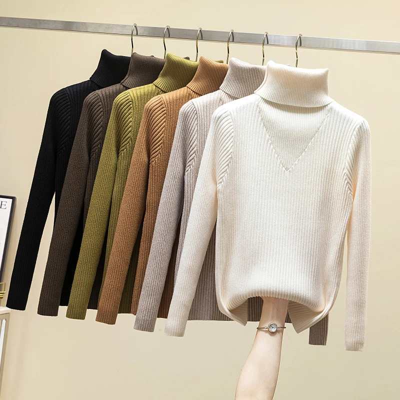 

Elegant Turtleneck Sweater Autumn Thick Knitted Long Sleeve Pullover Korean Fashion Soft Bottoming Tops Casual Clothes 28748