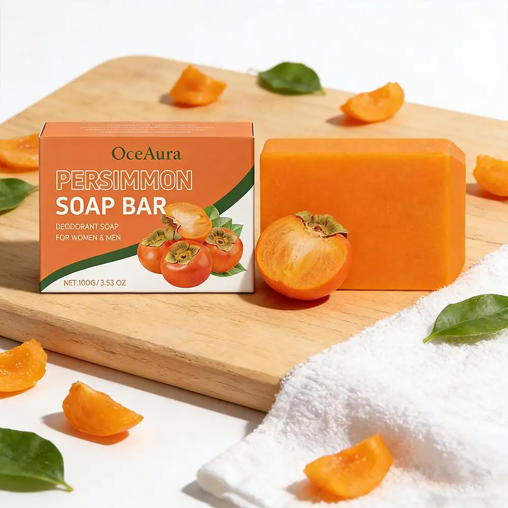 Persimmon Soap Bar for Body Odor Removal Handmade Persimmon Green Tea Soap for Face Body Wash Gentle Deodorant Bath Soap 1pcs
