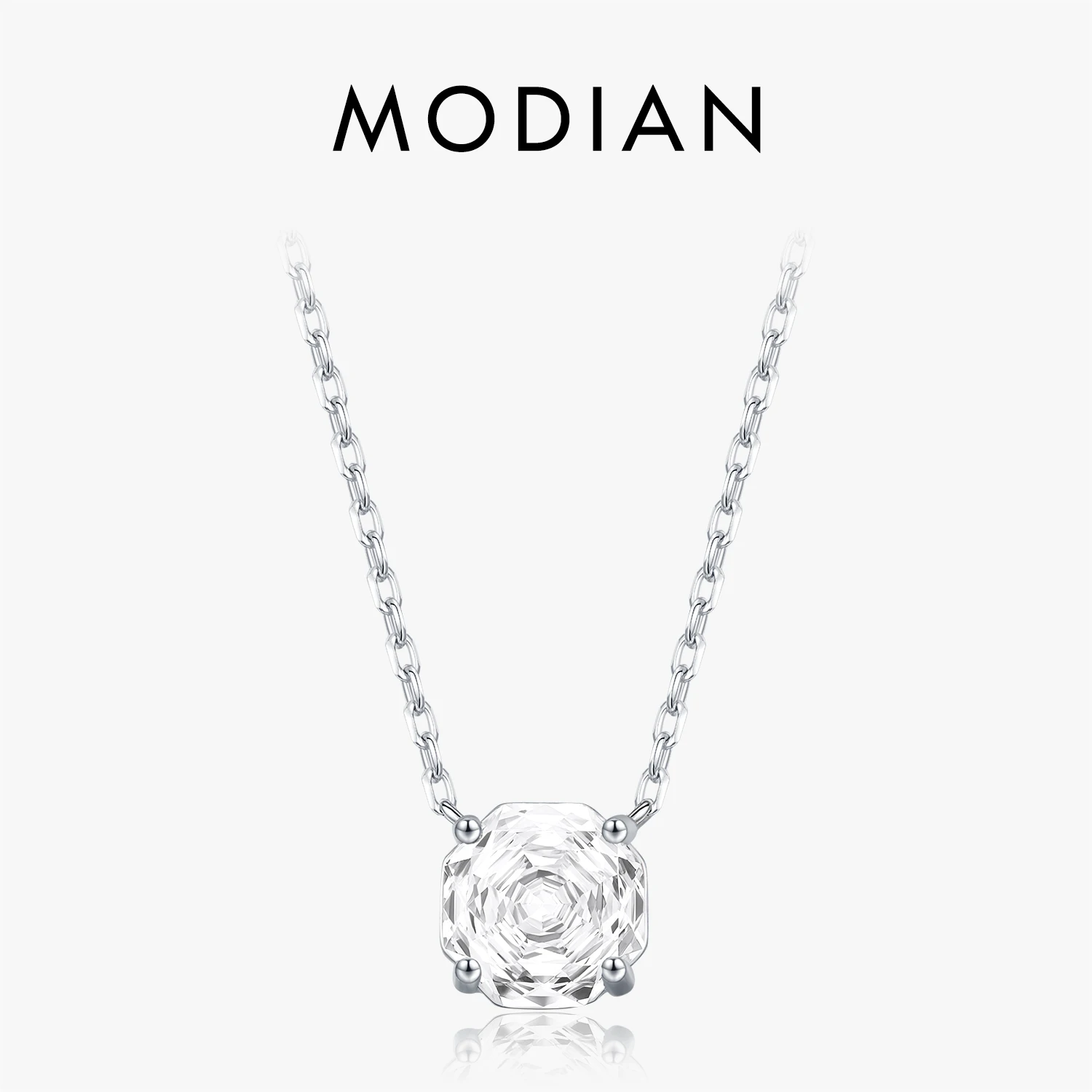 

MODIAN 925 Sterling Silver Sparkling Octagon Rose Cut Clear CZ Pendant Necklace For Women Fine Jewelry Accessories