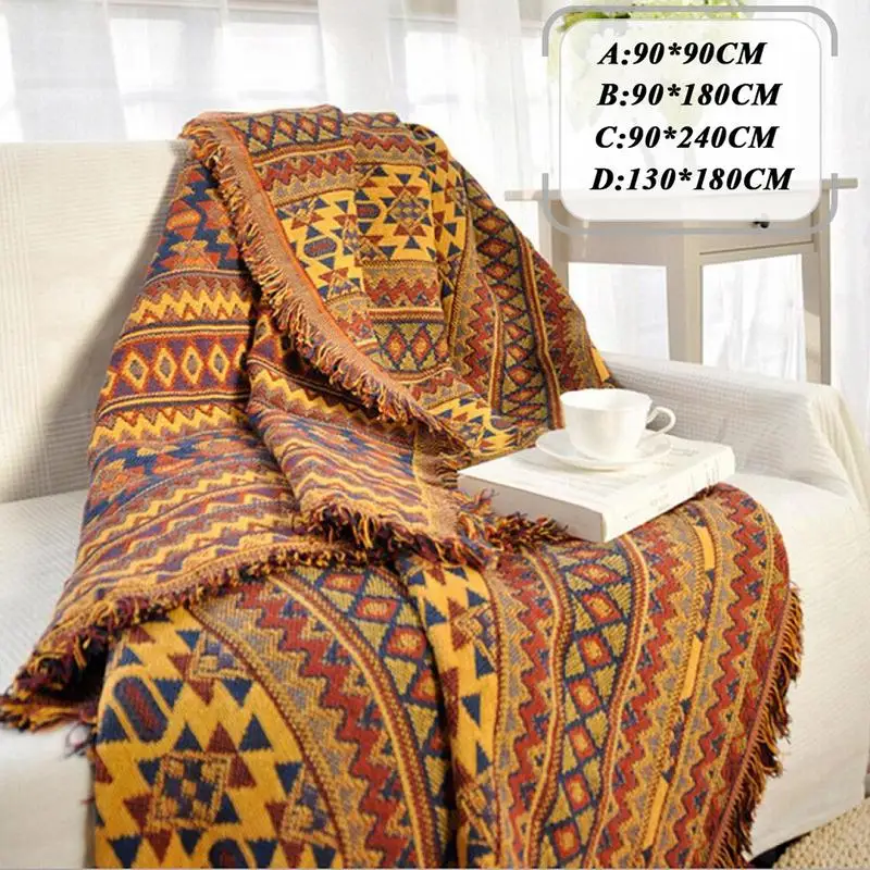 Improved Spring Cotton Woven Line Blanket Sofa Towel Knitted Thickened Warm Pad Mat Bohemian Boho Throw Travel Bedspread