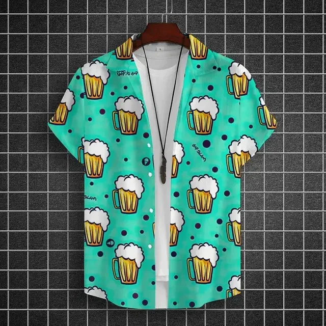 Hawaiian Shirt For Men 3d Beer Printed Short Sleeve Shirts Beer Party Shirt Tees Summer Casual Tops Loose Oversized Men Clothing