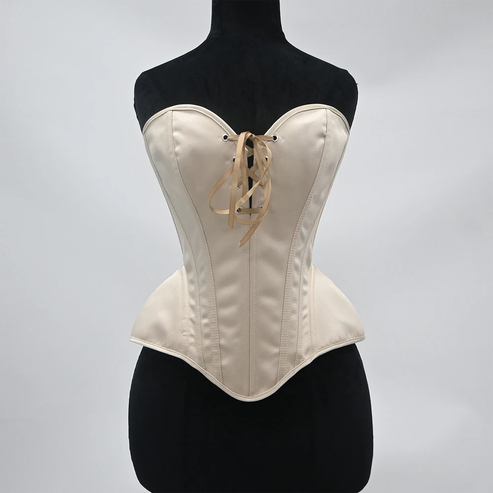 Women's Satin Overbust Corset Tops Elegant Lace Up Bustiers Body Shaper Waist Chinner Wedding Corset Tops