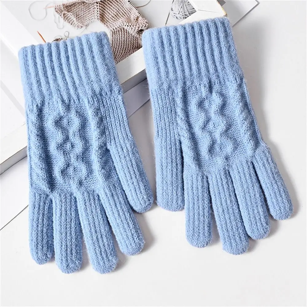 Daily Knitting Warm Gloves Thicken Touch Screen Knitted Mittens Elastic Solid Color All Finger Gloves for Men