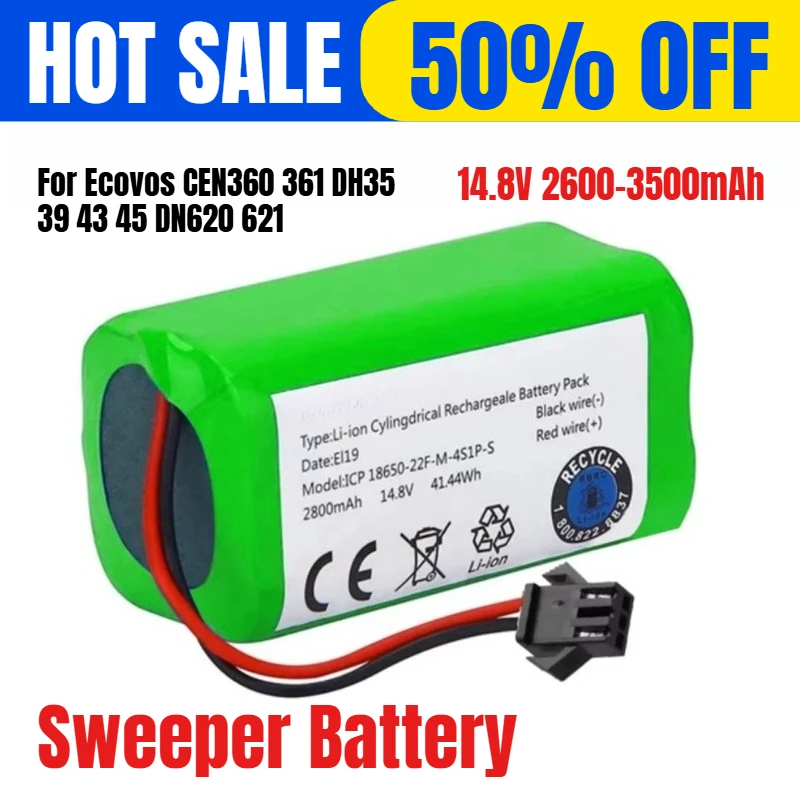 

14.8V 3500mAh for Ecovos CEN360 361 DH35 39 43 45 DN620 621 Sweeper Battery
