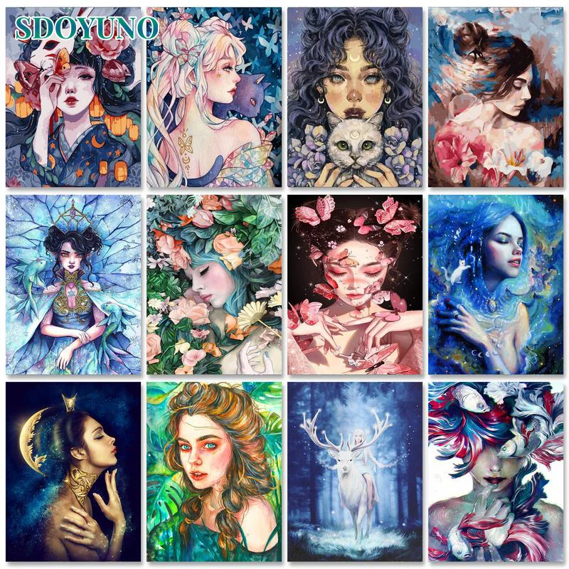 

SDOYUNO 60x75cm Painting by numbers Women Handmade Figure DIY Pictures by numbers For Adults Kids Unique gift Home decor