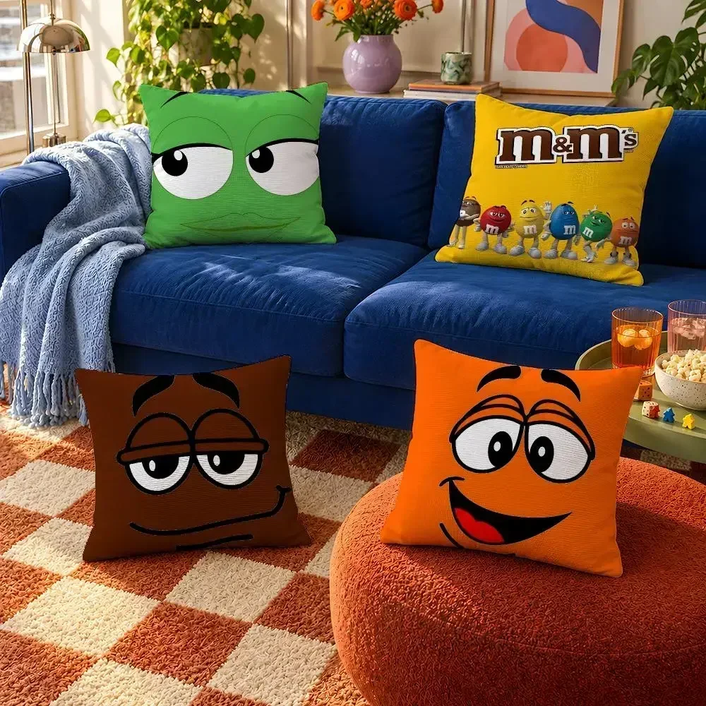 Mascot M&M's Red Yellow Spokescandies Cushion Cover Throw Pillow Soft Short Plush Cozy Colorfast For Sofa Bedroom Home Decor