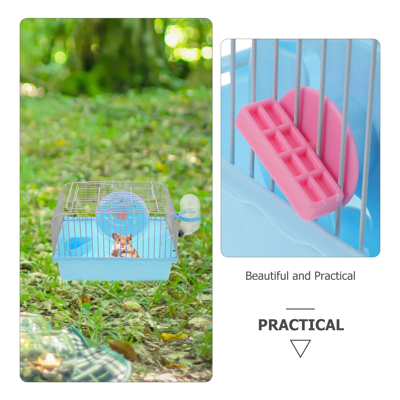 قفص هامستر محمول 3 في 1 حامل سفر للحيوانات الأليفة الصغيرة مع حامل زجاجة مياه تصميم ABS واسع للهامستر