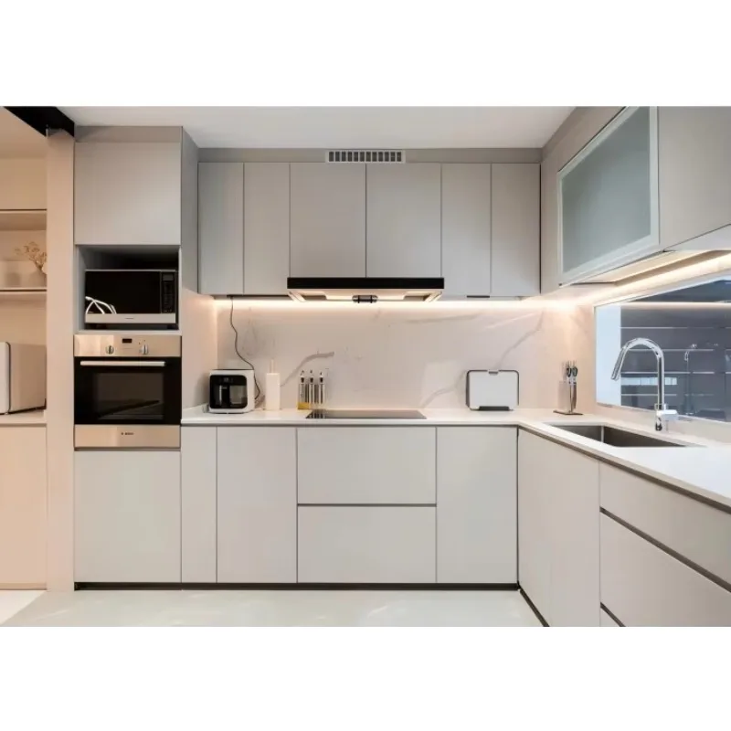 작은 주방 캐비닛 세트 싱크대&수도꼭지 포함 멜라민 주방 캐비닛 공급업체 무광 래커 모던 주방 캐비닛