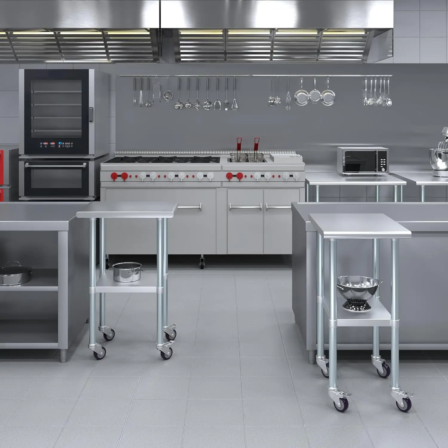 24 in. x 18 in. StainlSteel Work Table with Wheels | Metal Kitchen Food Prep Table | NSF