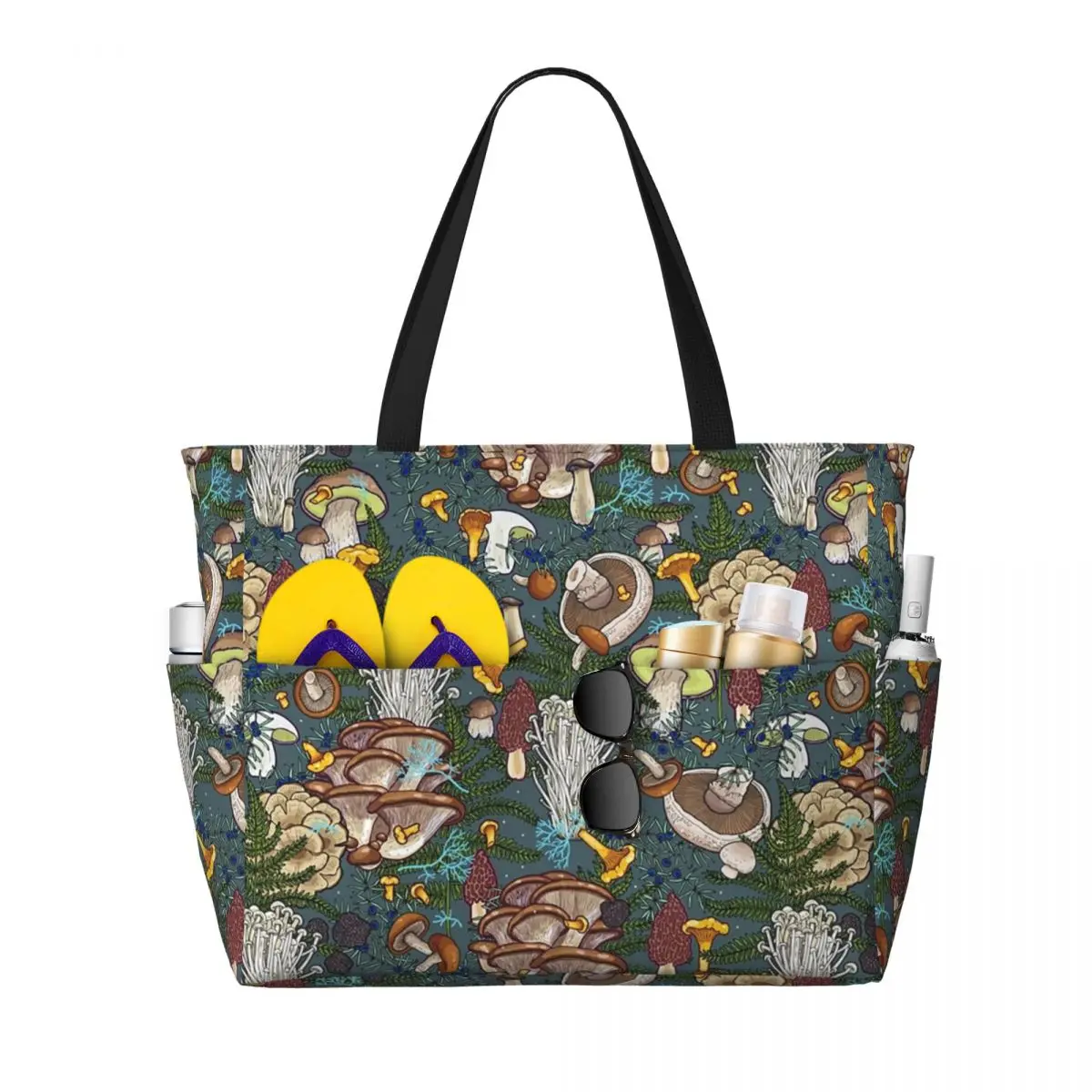 Custom Mushroom Forest Tote Bag Women Large Capacity Beach Gym Travel Bags