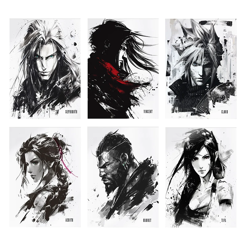 Classic Video Games Final Fantasy VII Character Poster Watercolor Prints Canvas Painting Wall Art Pictures Home Room Game Dec