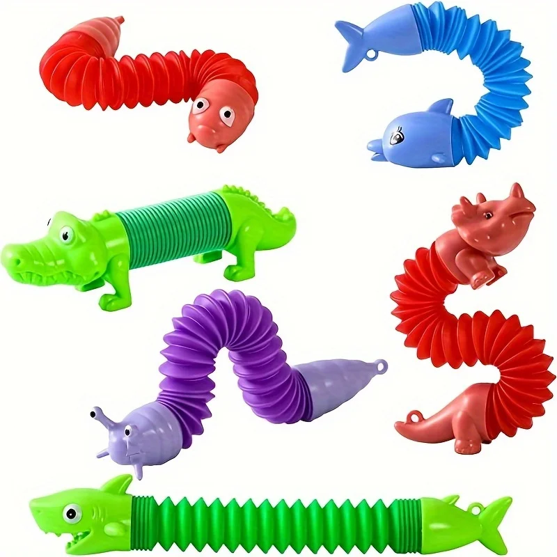 6 Pcs Animal Jumping Tubes, Mini Keychain, Easy To Carry, Sensory Puzzle Toys for Parties, Classroom Prizes, Holiday Gifts