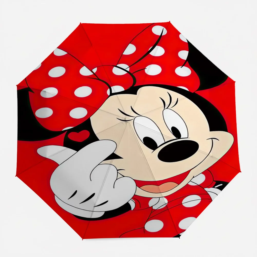 

Disney Minnie Mouse Red Polka Dot Bow Heart Print Automatic Folding Umbrella, Windproof Waterproof Travel Umbrella for Kids Adul