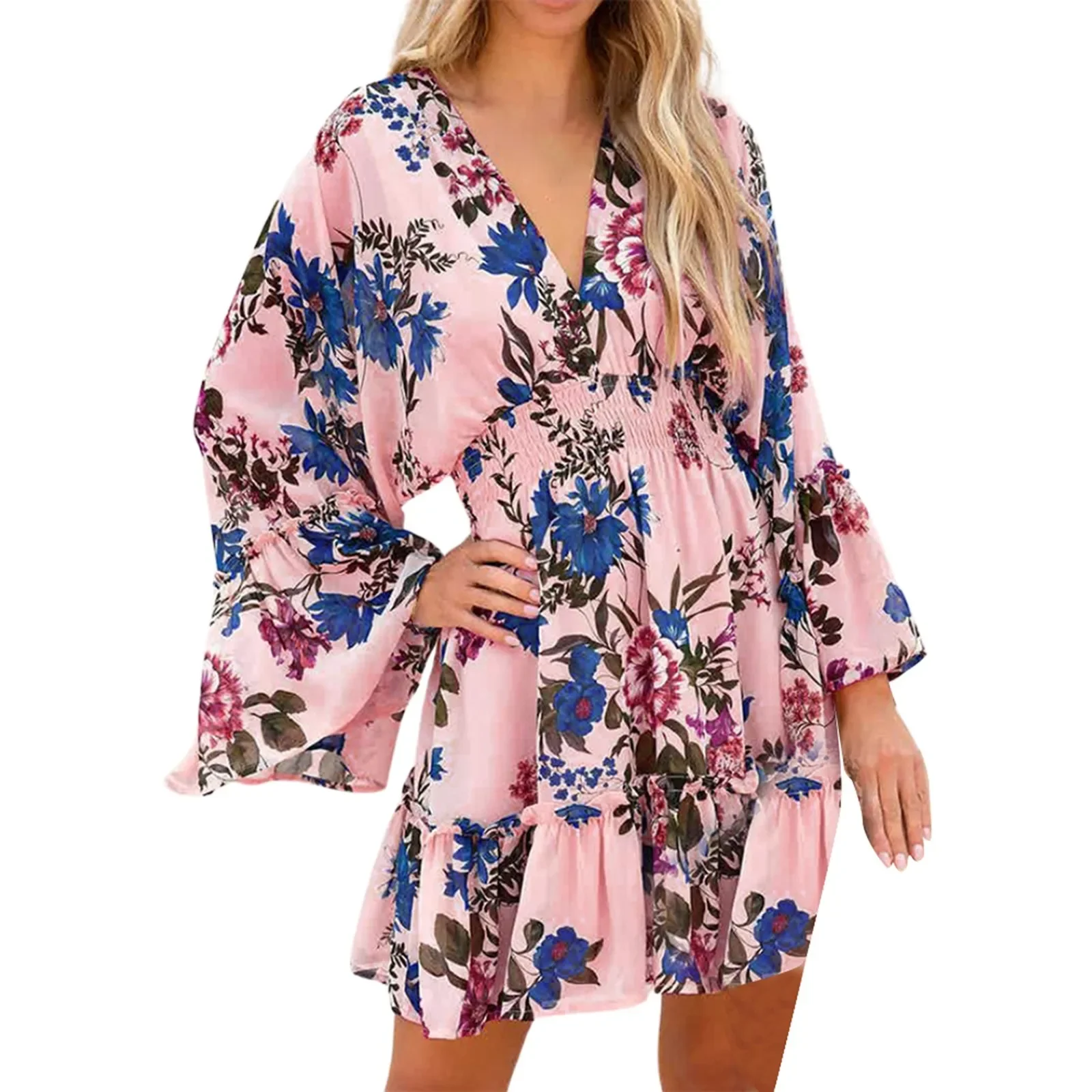 Dames Mode Jurk Met Bloemenprint Lange Mouwen Rok Met Ruches Vintage Losse Jurk 2024 Zomer Hot Selling Lente Prinses Vestido