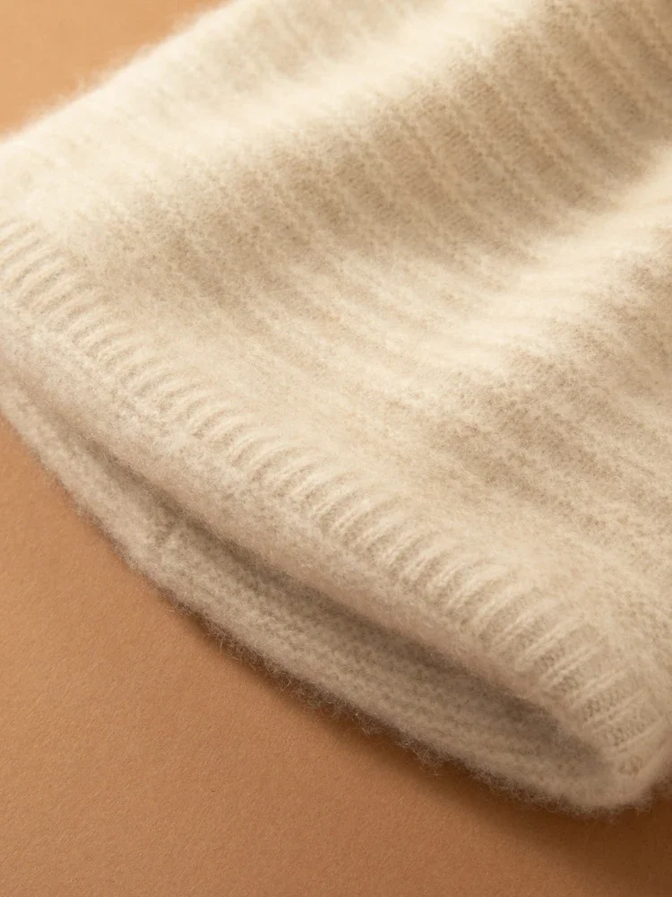 Women Wool Cashmere Ribbed Knitted Beanies Winter Warm Thick Caps Present Hat 2024 Cashmere Warm Big Bonnet Men #009