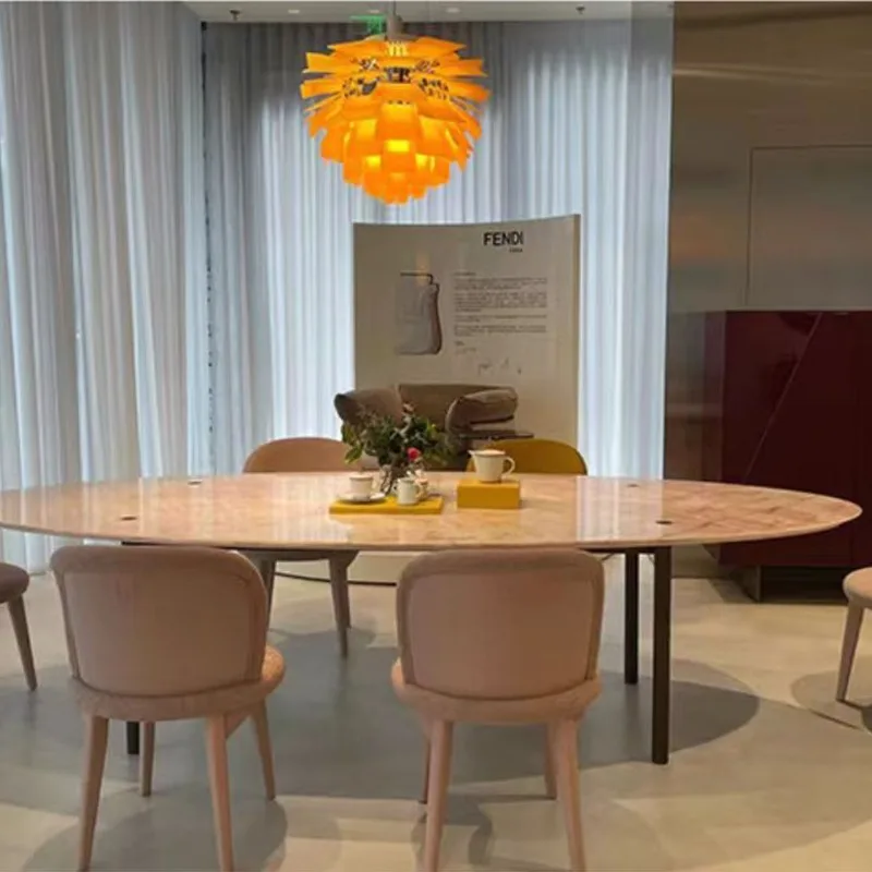 Italian Light Luxury Pink Jade Marble Dining Table Villa Home Oval Dining Table Designer High-end Dining Table