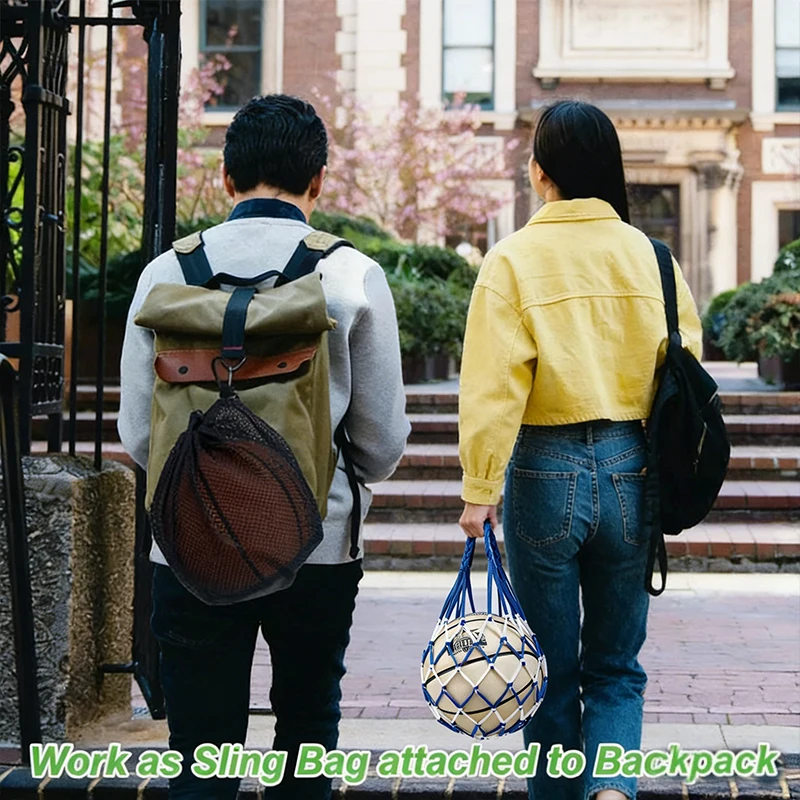 حقيبة شبكية لكرة السلة برباط، شبكة منسوجة سميكة لتخزين كرة السلة، حقيبة شبكية للتدريب من النايلون المتين لجميع أنواع معدات الكرات